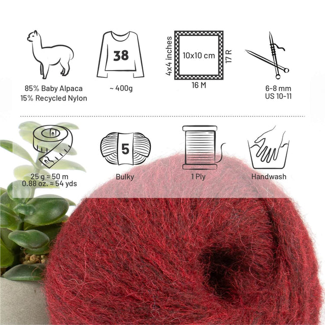 Alpawool® Baby 50 Light HF179 - 6er Set Alpakawolle Weinrot Melange