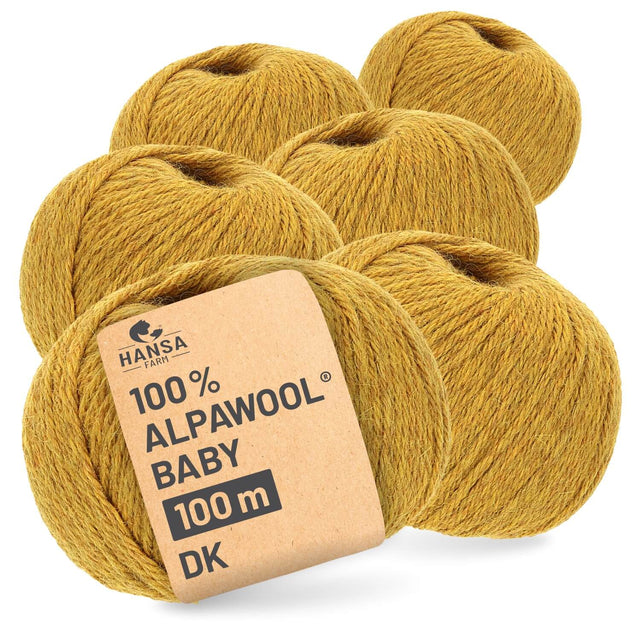 Alpawool® Baby 100 DK HF114 - 6x50g Alpaca Wool Mustard Yellow Melange