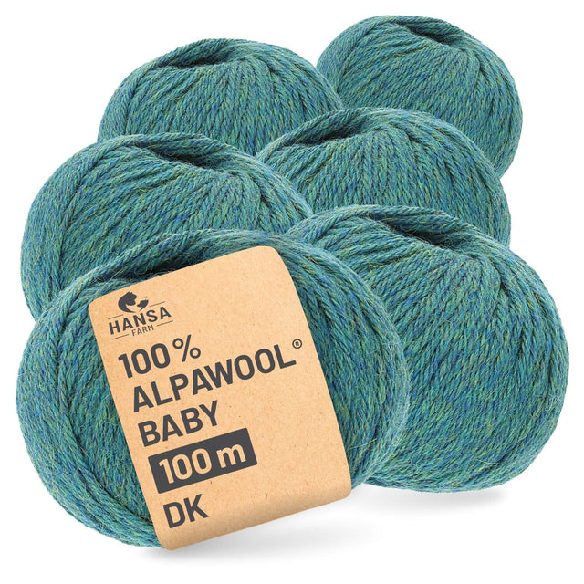 Alpawool® Baby 100 DK HF266 - 6x50g Alpaca Wool Blue-Green Melange