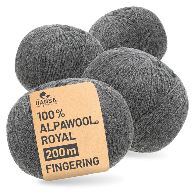 Alpawool® Royal 200 Fingering NFA12 - 4x50g Alpakawolle Dunkelgrau