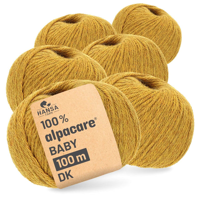alpacare® Baby 100 DK waschbar HF114 - 6x50g Alpakawolle Senfgelb Melange