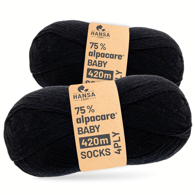 alpacare® Baby Socks waschbar NFA15 - 2x112g Alpakawolle Schwarz