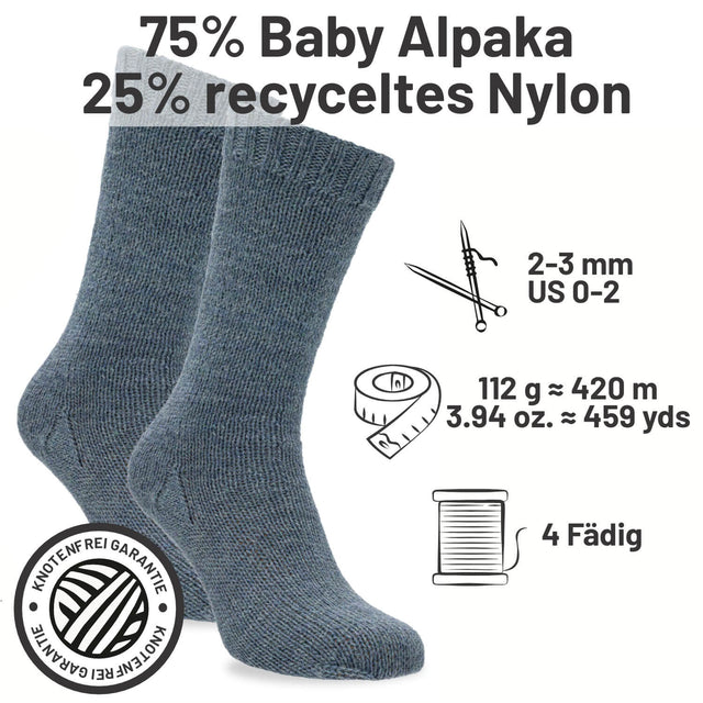 alpacare® Baby Socks waschbar HF243 - 2x112g Alpakawolle Grau-Grün Melange
