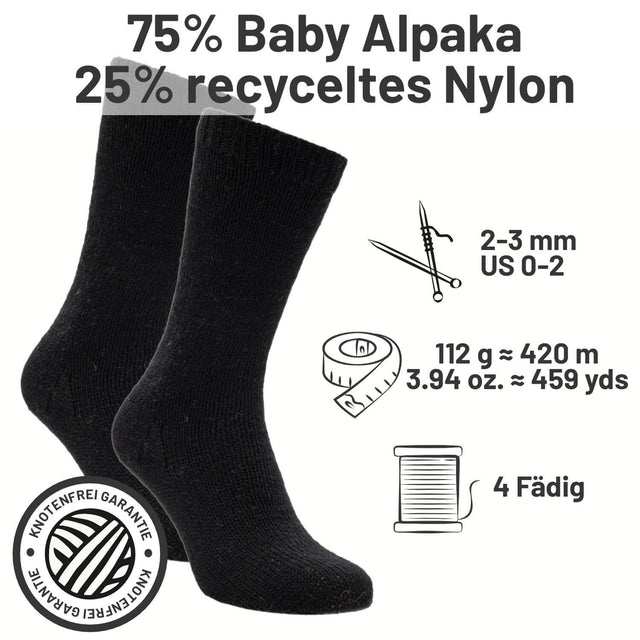 alpacare® Baby Socks waschbar NFA15 - 2x112g Alpakawolle Schwarz