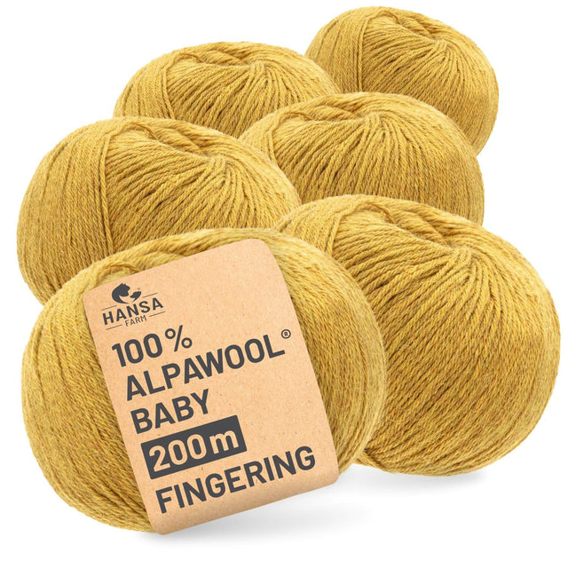 Alpawool® Baby 200 Fingering HF114 - 6x50g Alpakawolle Senfgelb Melange