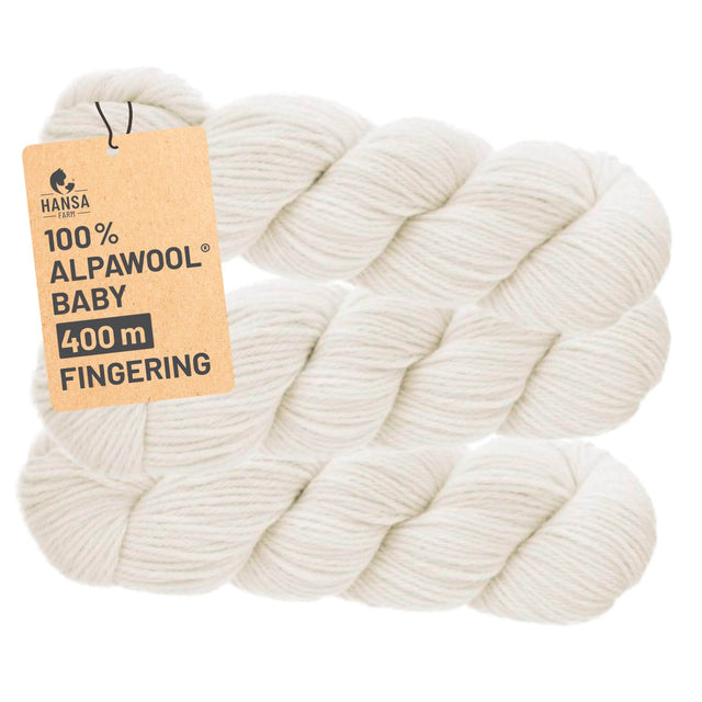 Alpawool® Baby 200 Fingering NFA01 - 3x100g Alpakawolle Natur Zopf