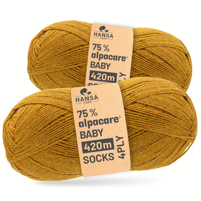 alpacare® Baby Socks waschbar HF114 - 2x112g Alpakawolle Senfgelb Melange