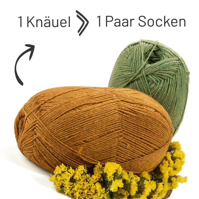 alpacare® Baby Socks waschbar HF114 - 2x112g Alpakawolle Senfgelb Melange