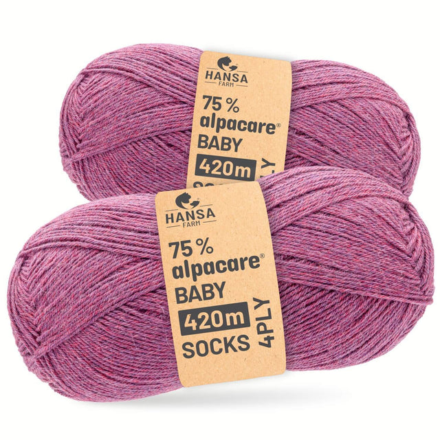 alpacare® Baby Socks waschbar HF197 - 2x112g Alpakawolle Beere Melange