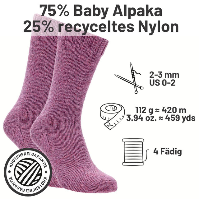 alpacare® Baby Socks waschbar HF197 - 2x112g Alpakawolle Beere Melange