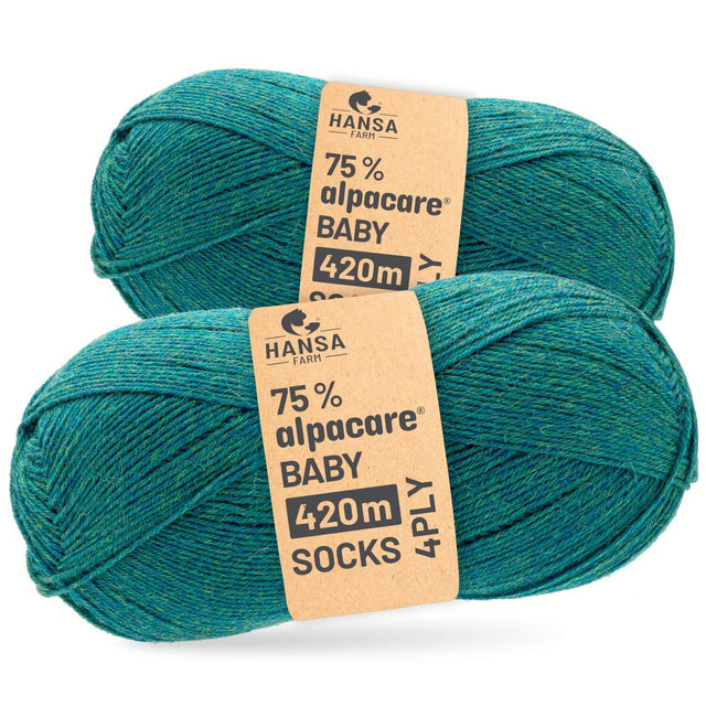 alpacare® Baby Socks waschbar HF266 - 2x112g Alpakawolle Blau-Gruen Melange