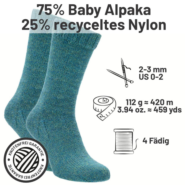 alpacare® Baby Socks waschbar HF266 - 2x112g Alpakawolle Blau-Gruen Melange
