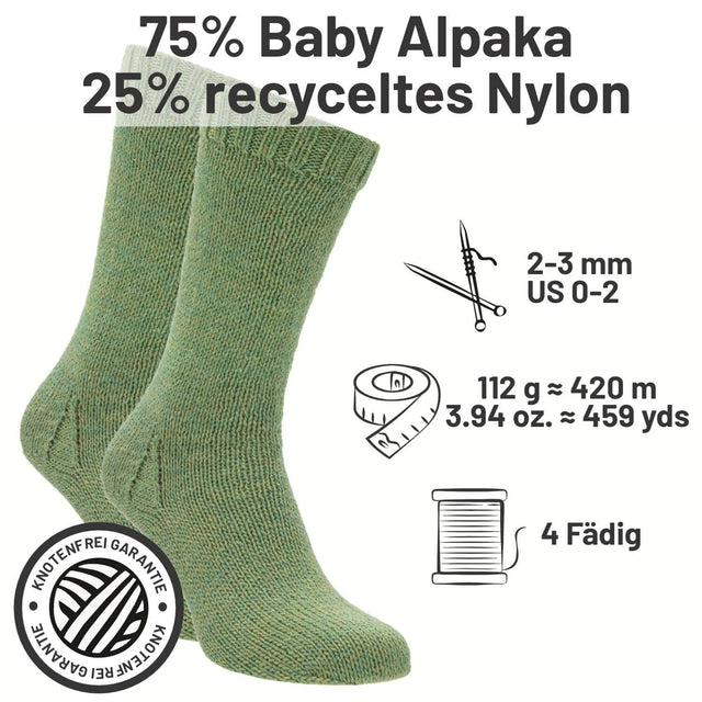 alpacare® Baby Socks waschbar HF283 - 2x112g Alpakawolle Lindenblüte Melange