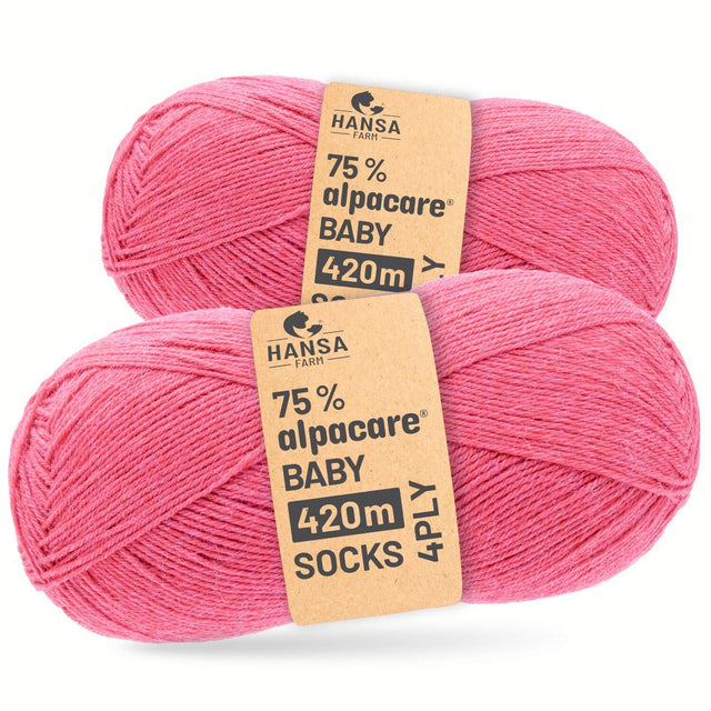 alpacare® Baby Socks waschbar HF191 - 2x112g Alpakawolle Himbeersahne Melange