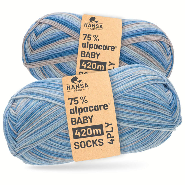 alpacare® Baby Socks waschbar Story Set - 2x112g Alpakawolle Blue Breeze