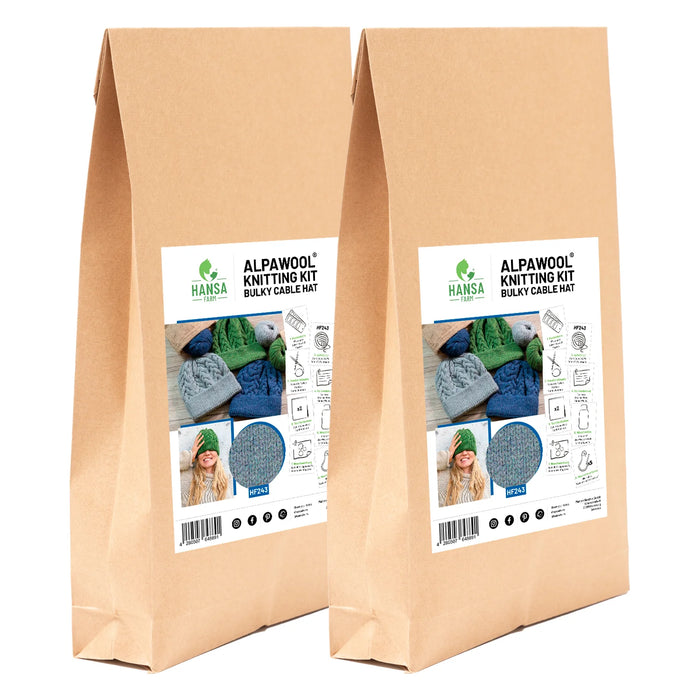 Stricksets Bulky 50 für Alpakawolle Mützen Verpackung in Papiertüte mit Sticker