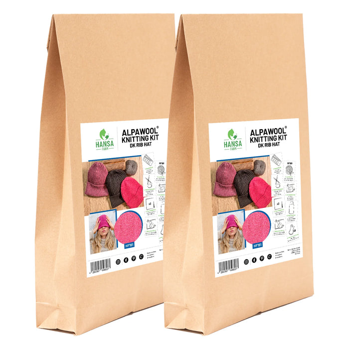 Stricksets DK 100 für Alpakawolle Mützen Verpackung in Papiertüte mit Sticker