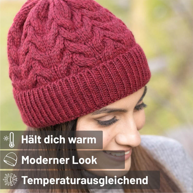 ALPAWOOL® Baby 50 Damen und Herren Mütze Weinrot heather (HF179)