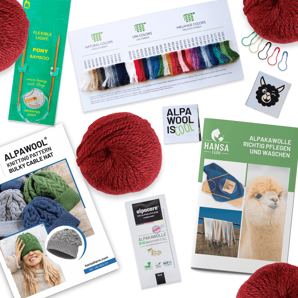 ALPAWOOL® Baby 50 Knitting Set Hat Wine Red Melange HF179