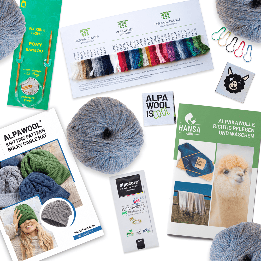 ALPAWOOL® Baby 50 Knitting Set Hat Grey-Green Melange HF243