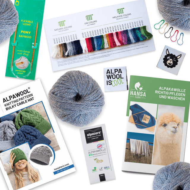 ALPAWOOL® Baby 50 Knitting Set Hat Grey-Green Melange HF243