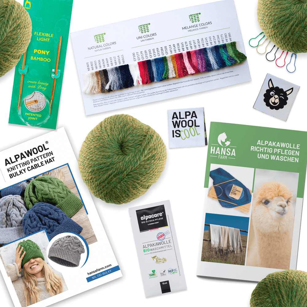 ALPAWOOL® Baby 50 Knitting Set Hat Medium Green Melange HF285