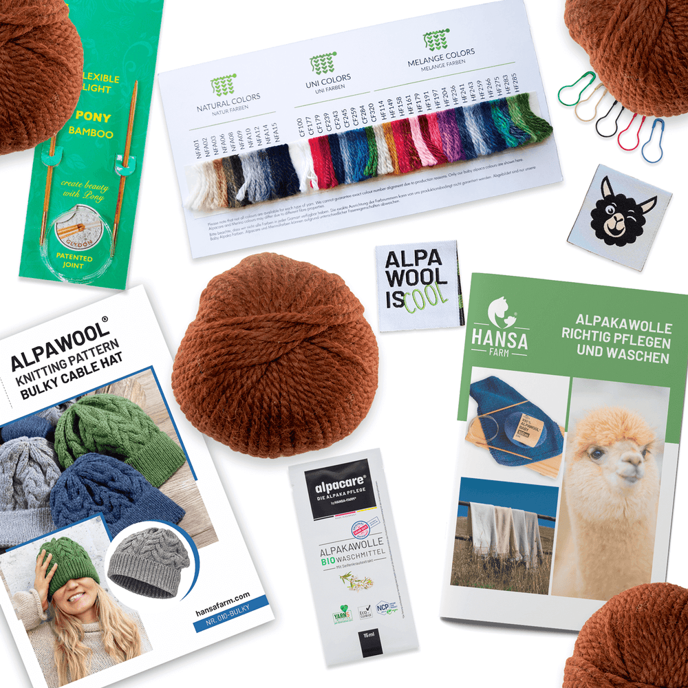 ALPAWOOL® Baby 50 Ensemble de tricot Bonnet Chocolat NFA08