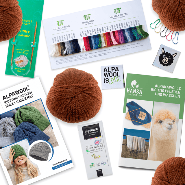 ALPAWOOL® Baby 50 Ensemble de tricot Bonnet Chocolat NFA08