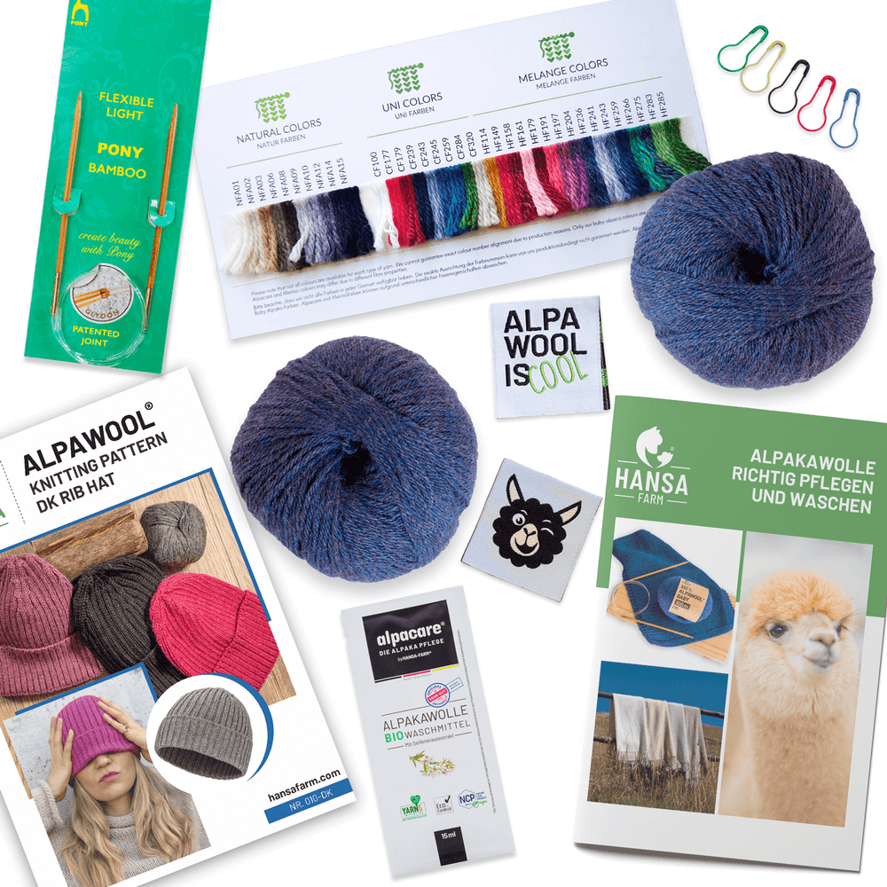 ALPAWOOL® Baby 100 Knitting Set Hat Dark Blue Melange HF236
