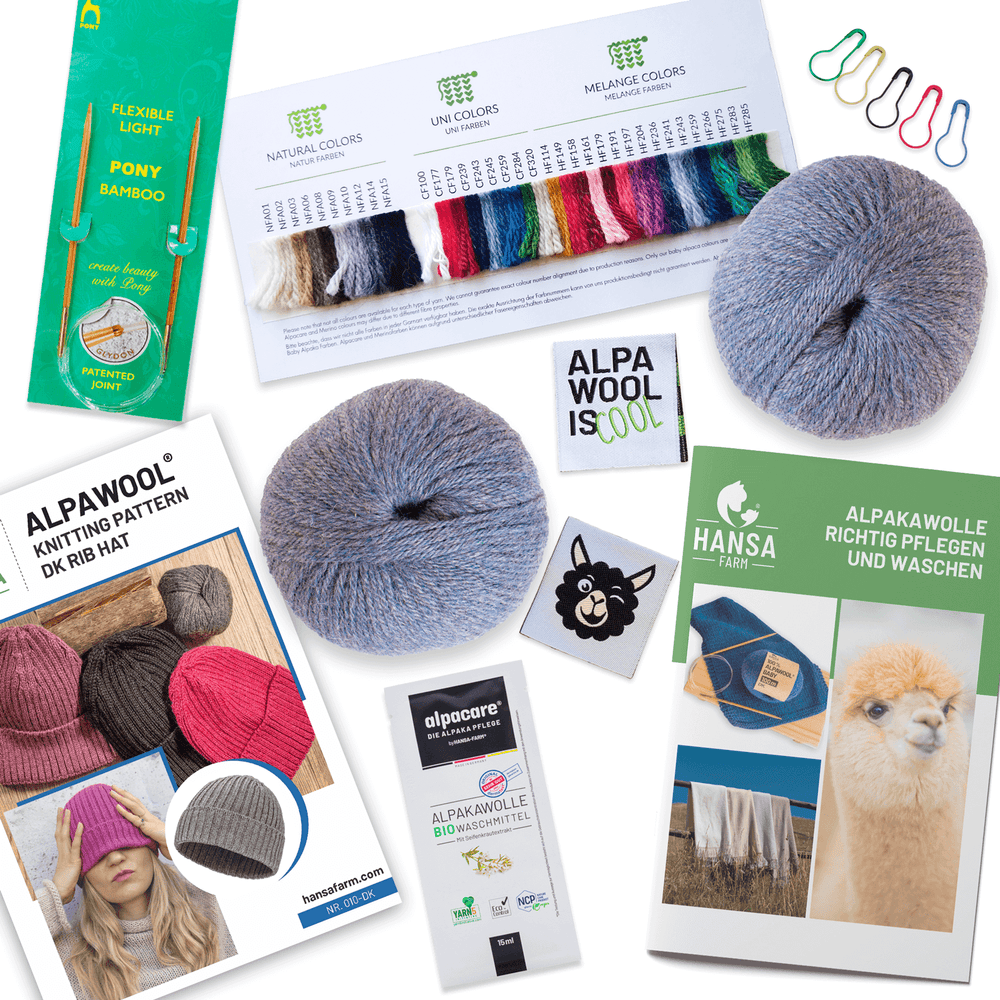 ALPAWOOL® Baby 100 Knitting Set Hat Grey-Green Melange HF243