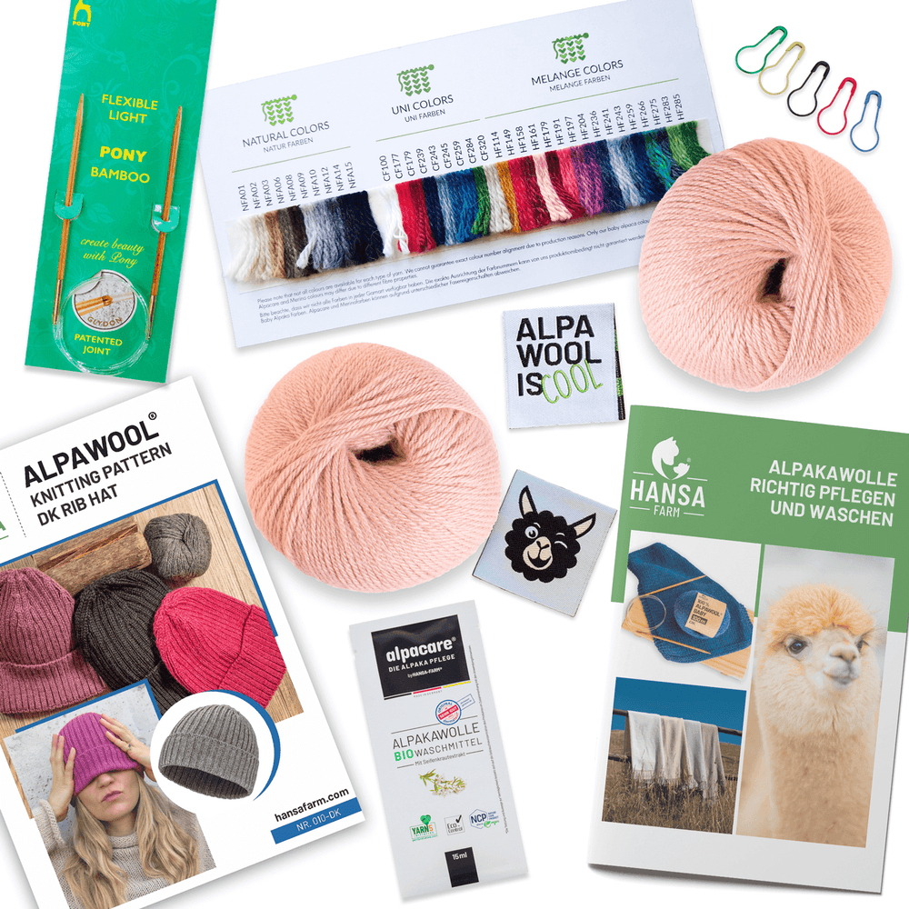 ALPAWOOL® Baby 100 Strick-Set Mütze Beige NFA02