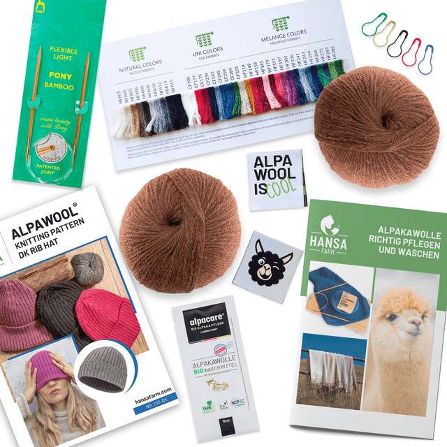ALPAWOOL® Baby 100 Strick-Set Mütze Braun NFA06