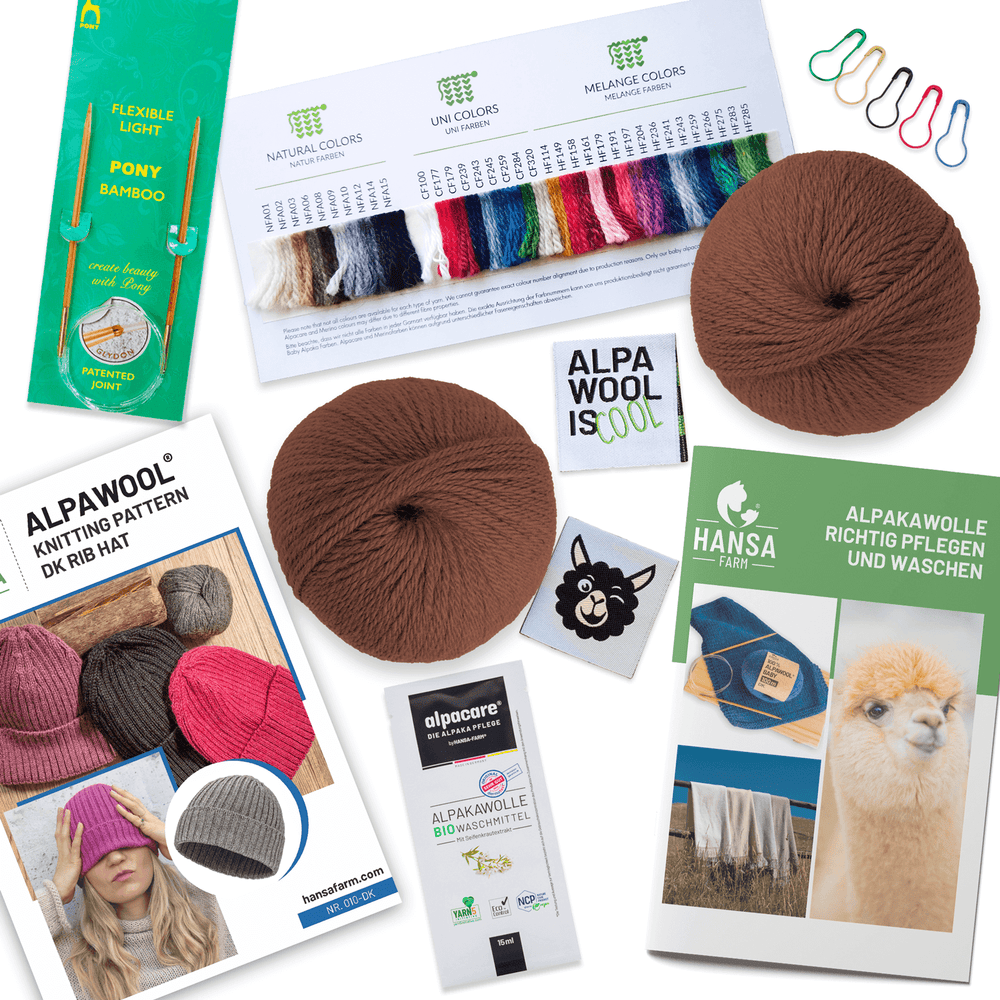 ALPAWOOL® Baby 100 Strick-Set Mütze Schoko NFA08