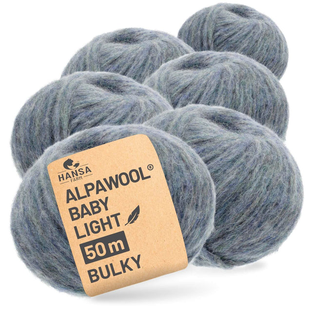 Alpawool® Baby 50 Light HF243 - 6er Set Alpakawolle Grau-Grün Melange