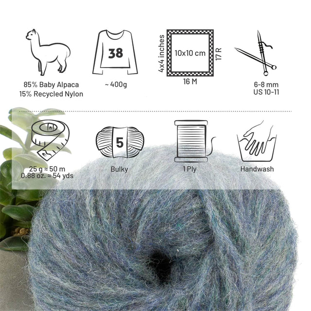 Alpawool® Baby 50 Light HF243 - 6er Set Alpakawolle Grau-Grün Melange