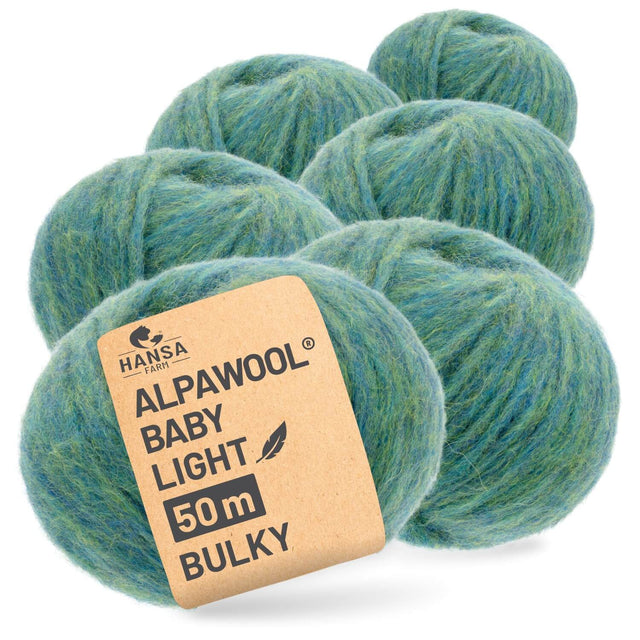 Alpawool® Baby 50 Light HF266 - 6er Set Alpakawolle Blau-Grün Melange