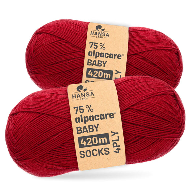 alpacare® Baby Socks waschbar CF177 - 2x112g Alpakawolle Rot