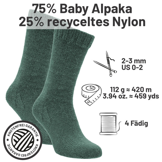 alpacare® Baby Socks waschbar HF275 - 2x112g Alpakawolle Smaragd Melange