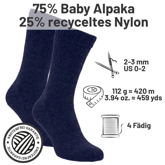 alpacare® Baby Socks waschbar CF239 - 2x112g Alpakawolle Dunkelblau