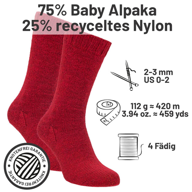 alpacare® Baby Socks waschbar CF177 - 2x112g Alpakawolle Rot