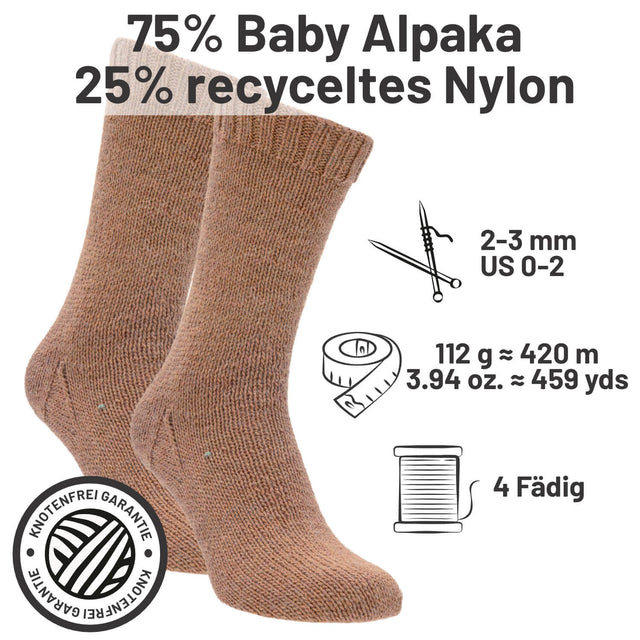 alpacare® Baby Socks waschbar NFA03 - 2x112g Alpakawolle Cappuccino