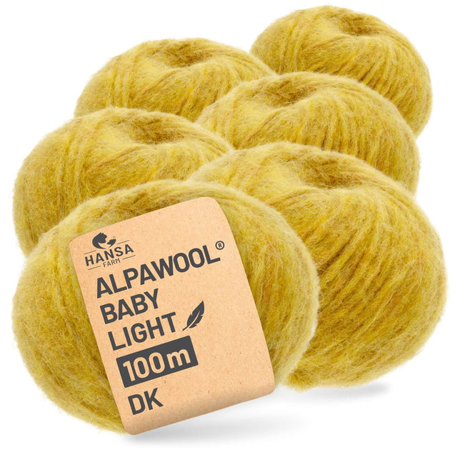 Alpawool® Baby 100 Light HF114 - 6er Set Alpakawolle Senfgelb Melange