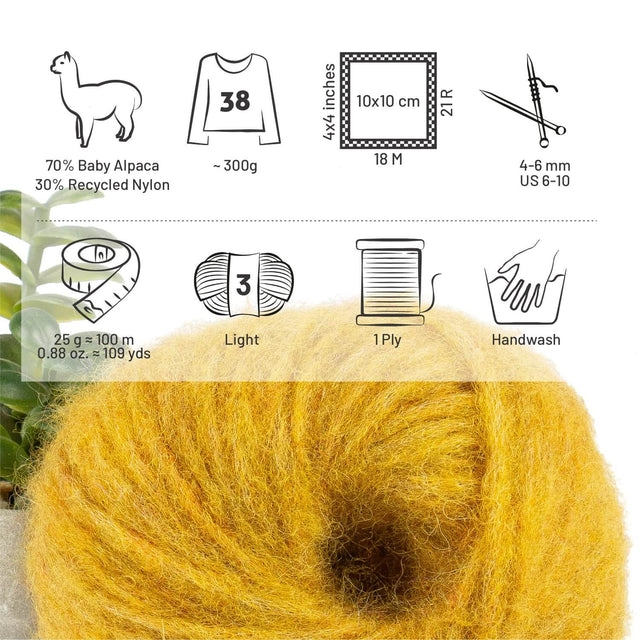 Alpawool® Baby 100 Light HF114 - 6er Set Alpakawolle Senfgelb Melange