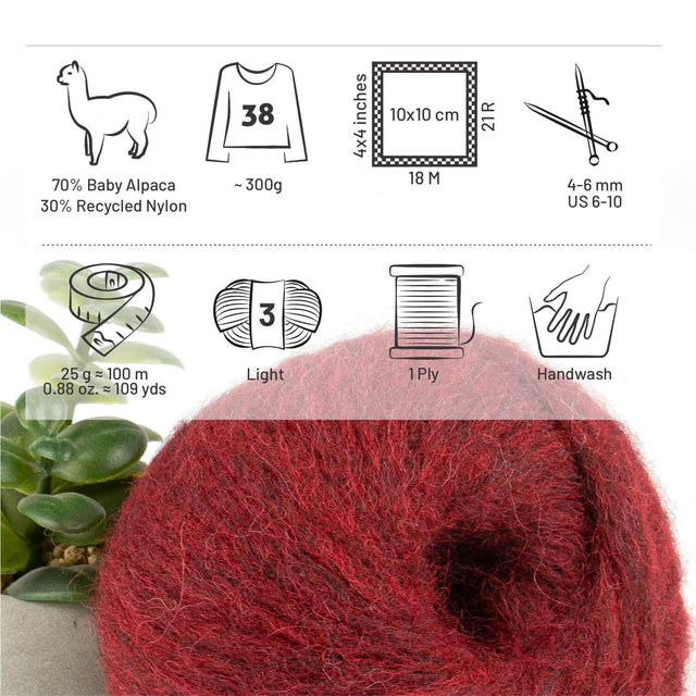 Alpawool® Baby 100 Light HF179 - 6er Set Alpakawolle Weinrot Melange