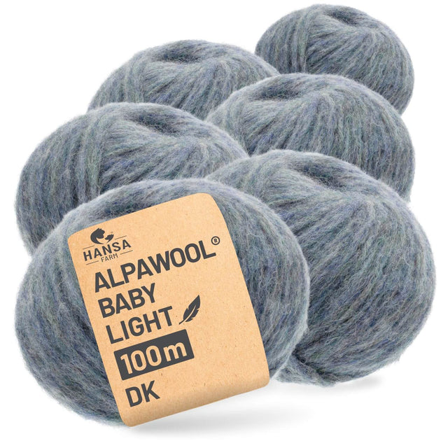 Alpawool® Baby 100 Light HF243 - 6er Set Alpakawolle Grau-Grün Melange