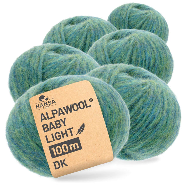 Alpawool® Baby 100 Light HF266 - 6er Set Alpakawolle Blau-Gruen Melange