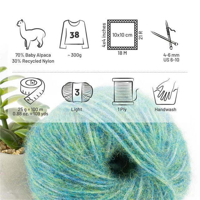 Alpawool® Baby 100 Light HF266 - 6er Set Alpakawolle Blau-Gruen Melange