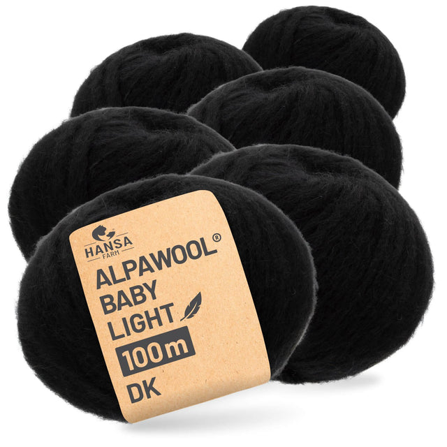 Alpawool® Baby 100 Light NFA15 - 6er Set Alpakawolle Schwarz