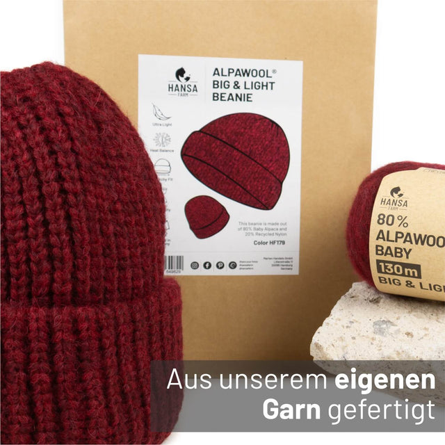 ALPAWOOL® Baby Big & Light Damen und Herren Mütze Weinrot Melange (HF179)