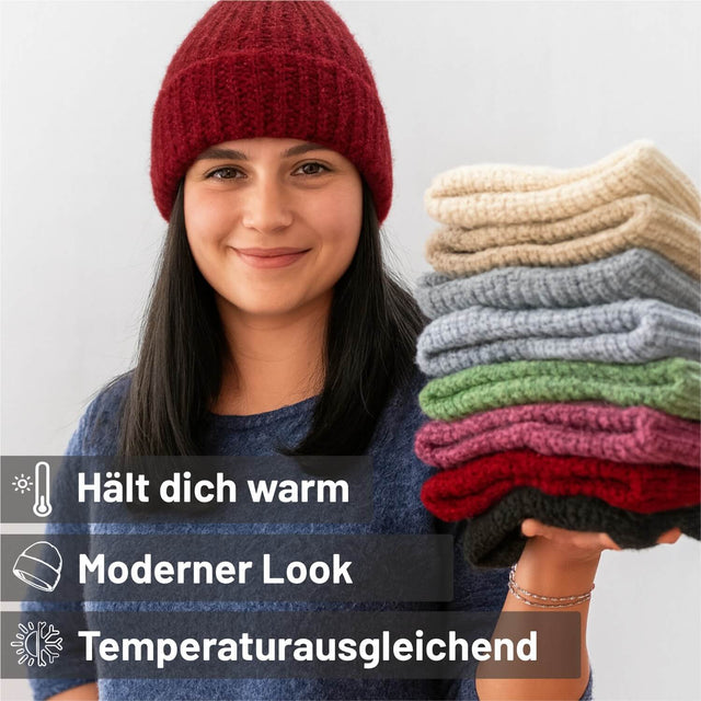 ALPAWOOL® Baby Big & Light Damen und Herren Mütze Weinrot Melange (HF179)